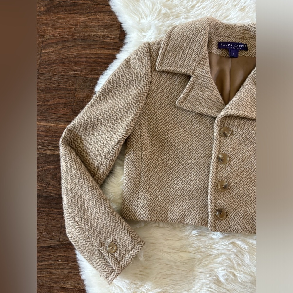 Ralph Lauren Purple Label Cropped Wool Cashmere Herringbone Blazer Jacket - Picture 5 of 15